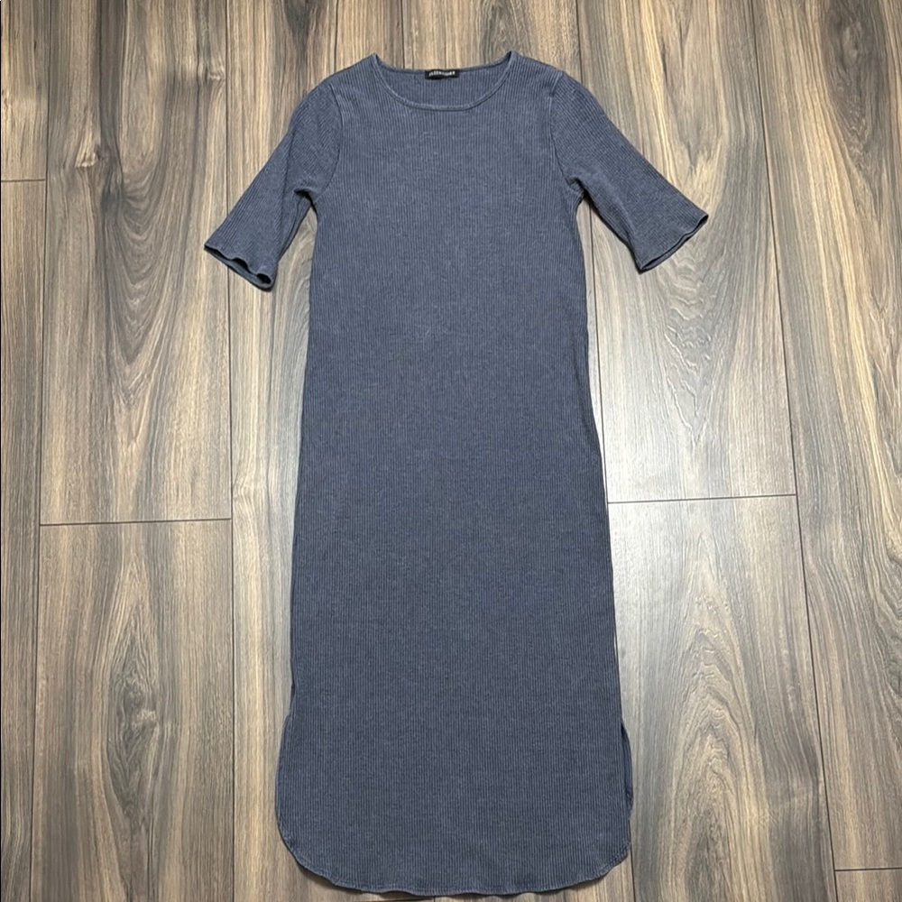 Eileen Fisher Blue/Gray Ribbed Midi Dress 3/4 Sleeve Crew Neck